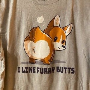 Corgi T-Shirt "I Love Furry Butts", Light Gray background, Short Sleeve, Size M